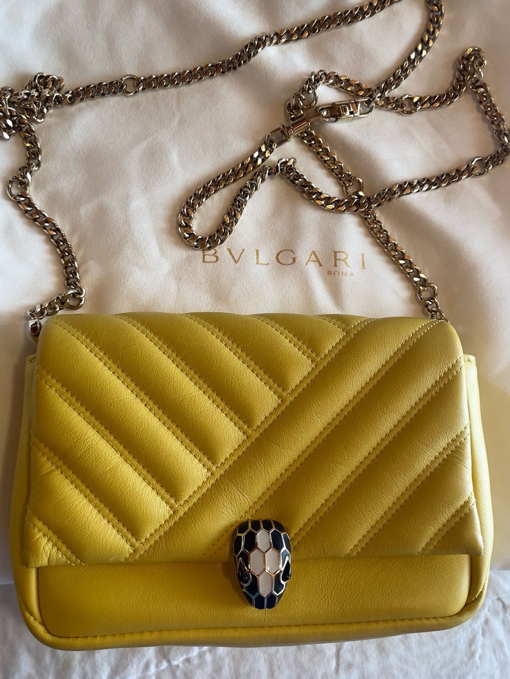 Bulgari Yellow Quilted Serpenti Crossbody Bag with Chain